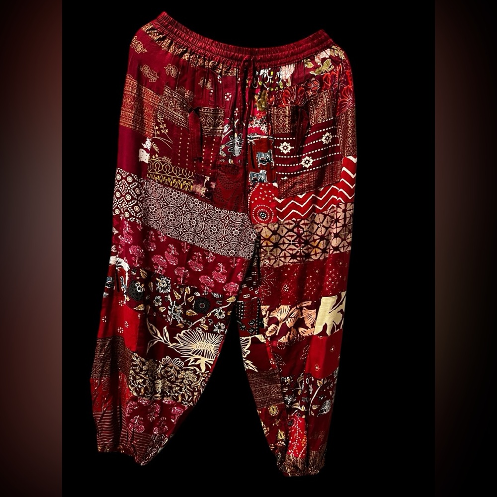 Wine #3 NWT 100% rayon patchwork jogger bottom pants